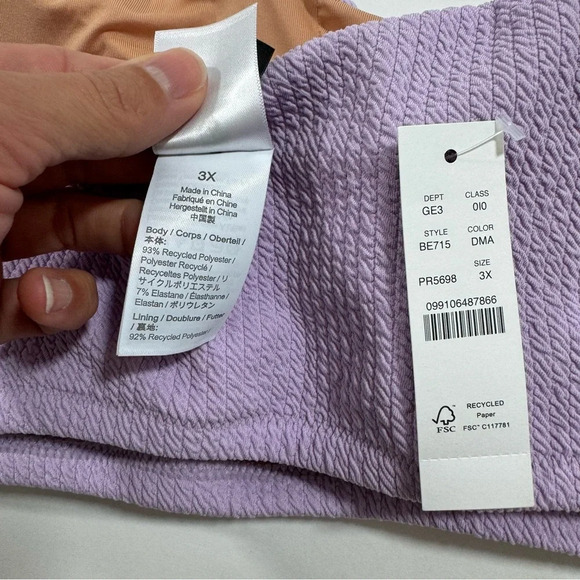 New J Crew BE715 One Shoulder Textured Bikini Top Purple - Picture 4 of 5